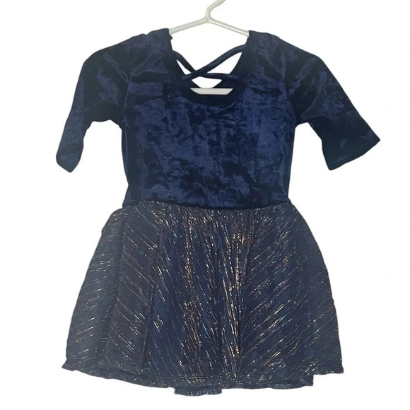Navy Blue Fit and Flare Short Sleeve Dress - Picture 1 of 3